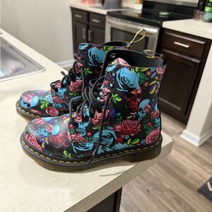 Dr. Martens Multicolor Floral Skull Boots